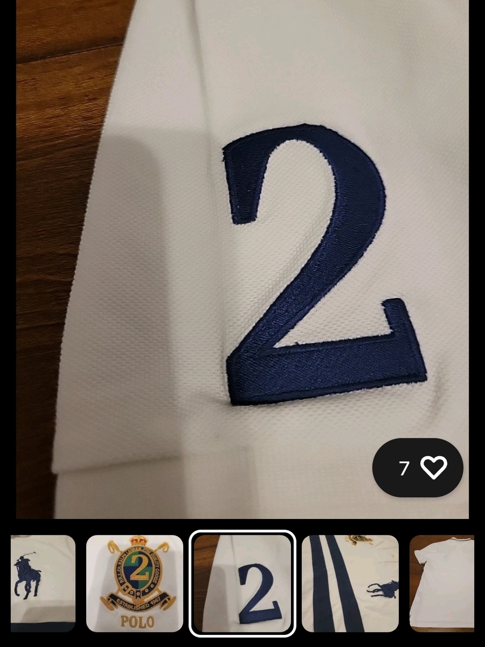 Ralph Lauren White Polo Shirt with Navy Stripes & Pony Logo - Picture 7 of 10